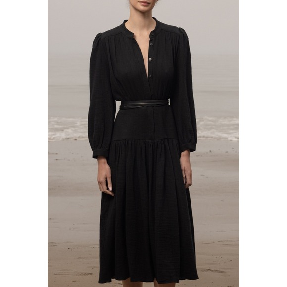 Heidi Merrick Womens Barcelona Black Gauze Midi Dress Sz XL NWT‎ $425 Minimalist - Picture 2 of 12